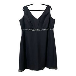 Michaelangelo Sleeveless Black V Neck Embellished Waist Knee Length Dress Sz 22